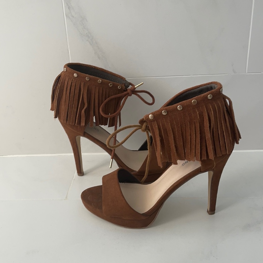 Brown Suede Fringe Heels